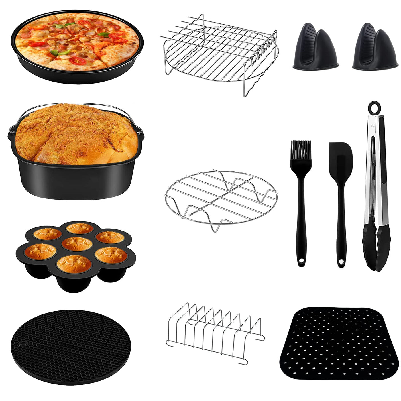 Airfryer xxl zubehör quadrat heißluftfritteuse,12er-Pack, heissluft fritteuse zubehör passt für COSORI PHILIPS INNSKY KLAMER PRINCESS NINJIA TEFAL 5,5L 6,2L air fryer, Schwarz