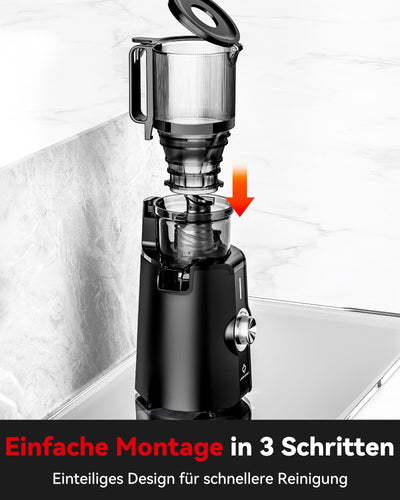 LINKChef Schnellreinigungs Entsafter, NO-Prep Entsafter Gemüse und Obst, Blitzreiniger Saftpresse Slow Juicer Testsieger mit Einfacher Installation, BPA Frei, 115mm, 1.2L, 200w Schwarz