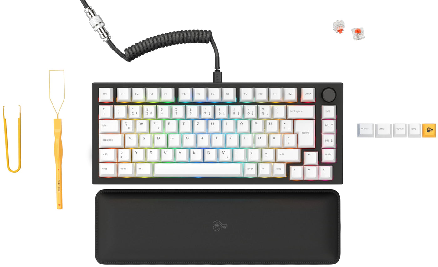 Glorious Gaming GMMK PRO 75% – Modulares mechanisches Gaming-Keyboard, TKL, Grundgerüst 1,5 kg, voll anpassbar, Spiralkabel, Handgelenkablage, PBT-Tastenkappen, Deutsch QWERTZ Layout - Schwarz