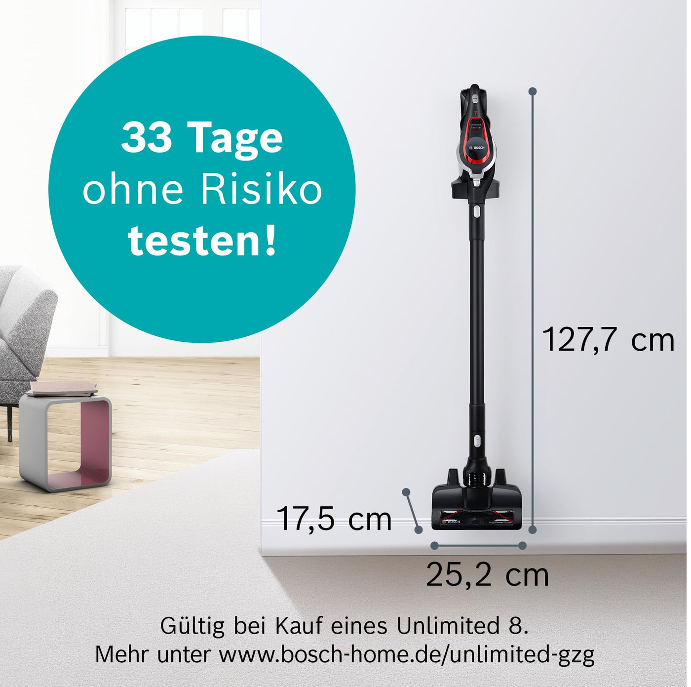 Bosch Akku-Staubsauger Unlimited ProPower Serie 8 BSS81POW1, kabelloser Handstaubsauger, beutellos, Hygiene-Filter, hohe Saugleistung, Lange Laufzeit, schnelles Laden, Fugendüse, schwarz