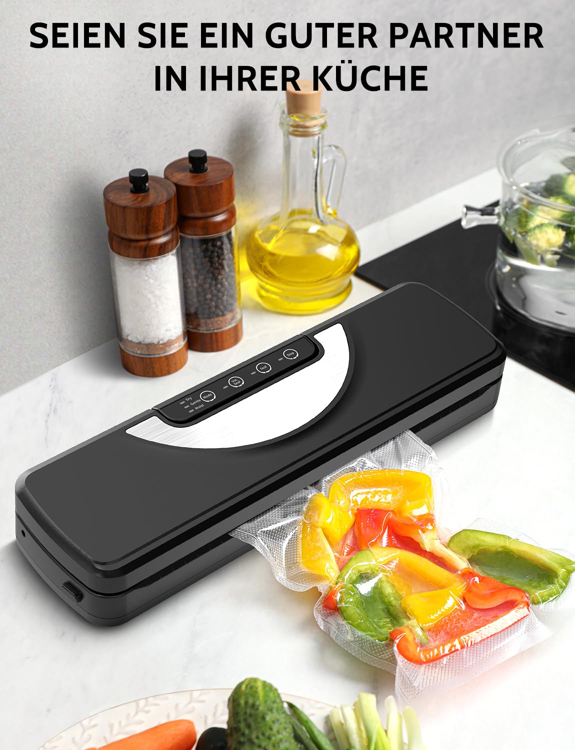 Vakuumiergerät 5 in 1, Vakuumierer sous vide mit Eingebauter cutter, Vacuumiergeraet Folienschweißgerät inkl.10 Vakuumierbeutel und Schlauch, Einschweissgerät Vakuum Sealer für Lebensmittel, aus ABS