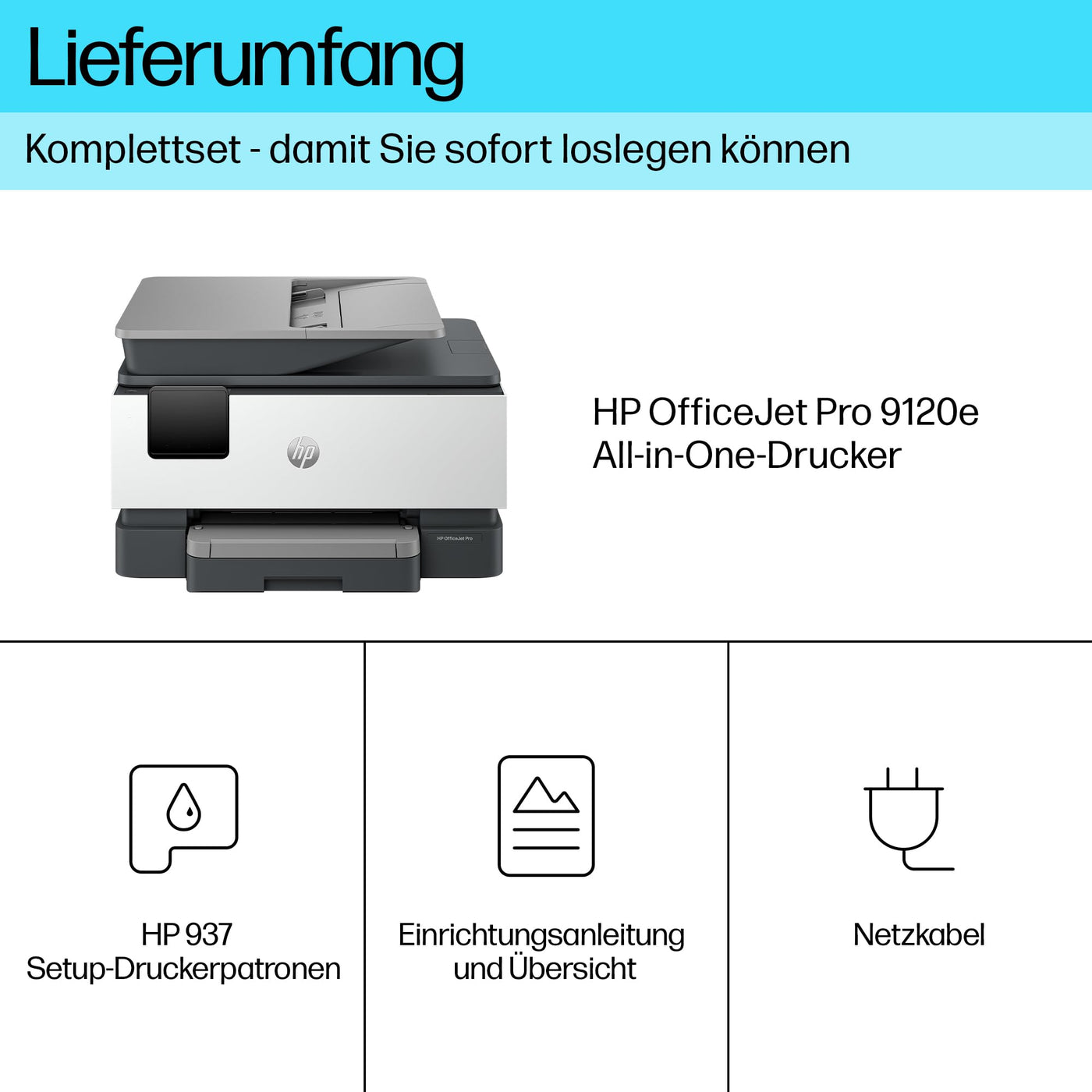 HP OfficeJet Pro 9120e Multifunktionsdrucker, 30€ Cashback, 3 Monate gratis drucken mit HP Instant Ink inklusive, HP+, Drucker, Scanner, Kopierer, Fax, WLAN, LAN, Duplex, Airprint, Grau-Weiß