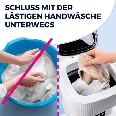 CLEANmaxx Mini-Waschmaschine ideal für Unterwegs | Mobile Waschmaschine mit 2 Waschprogrammen & einem Schleudergang | Zusammenfaltbar & leise | Für bis zu 1kg Wäsche | Geeignet für Camping & Reisen