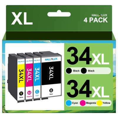 HALLOLUX 34 34XL Druckerpatronen kompatibel für Epson 34 XL 34XL Patronen Multipack für Epson Workforce Pro WF-3720DWF WF-3725DWF WF-3720 WF-3725 WF3720 WF3725 (Schwarz,Cyan,Magenta,Gelb, 4er-Pack)