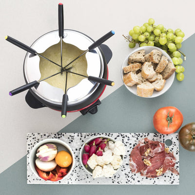 H.Koenig ALP1800 elektrisches Fondue Set / 6 Personen / 6 Fonduegabeln / Temperatur 25°C bis 190°C / 2 L / Antihaftbeschichtung / 800 W / rot/schwarz