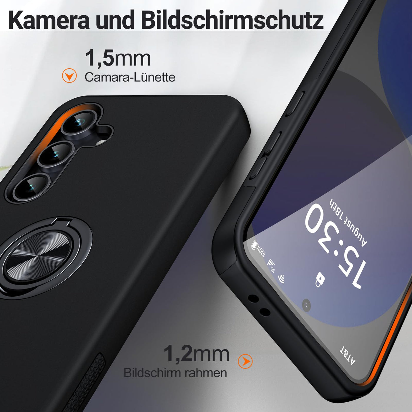 AOUIA für Samsung Galaxy S24 FE Hülle mit 2 Stück Schutzfolie, Handyhülle für Galaxy S24 FE mit 360°Magnetischer Drehbarer Ständer, Stoßdämpfende Fallschutz Case Cover Schutzhülle für S24 FE(Schwarz)