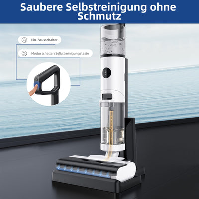 JONR ED12 Nass Trockensauger Akku, Kabelloser Nass Trocken Staubsauger Saugwischer Akku, Kantenreinigungsbürste 6mm, Selbstreinigung, 850mL Wassertank, Anti-Verwirrungs-Haar für Hartböden, Tierhaare