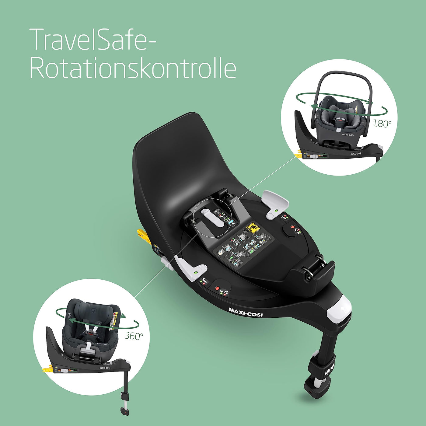 Maxi-Cosi FamilyFix 360 i-Size Basis, Drehbares Autositzsystem, ISOFIX station 360 grad, 0–4 Jahre (40–105 cm), FlexiSpin-Drehung mit nur einer Hand, TravelSafe Rotation Control, Click & Go, Schwarz