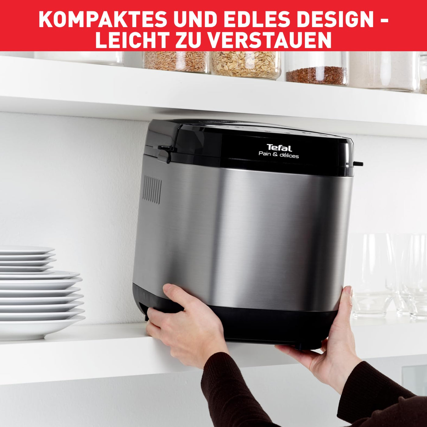 Tefal PF240E Brotbackautomat Pain&Délices | 20 Backprogramme | 3 Brotgrößen und Bräunungsstufen einstellbar | auch für Kuchen - Pizza - Nudelteig | Backform antihaftbeschichtet | Schwarz/Edelstahl