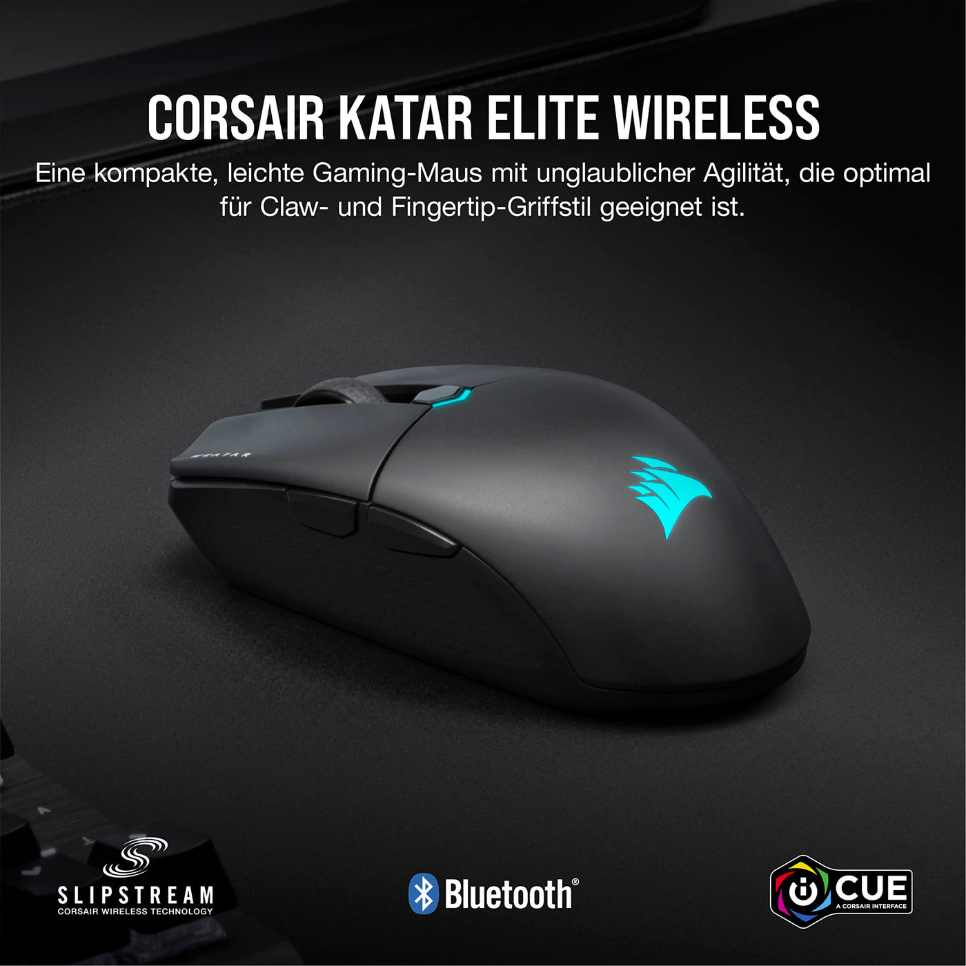 CORSAIR KATAR ELITE WIRELESS Ultraleichte FPS Gaming Maus - 10.000 DPI - Symmetrische Form - Bis zu 110 Stunden Akkulaufzeit - iCUE-Kompatibel - PC, PS5, PS4, Xbox - Schwarz