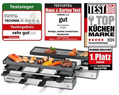 ROMMELSBACHER RC 1600 Raclette-Grill fun for 4+4 (Tischgrill, für 8 Personen, erweiterbar, Parkdeck, Alu-Druckguss-Grillplatte mit Xylan Plus Antihaftbeschichtung, 1460 W) silber