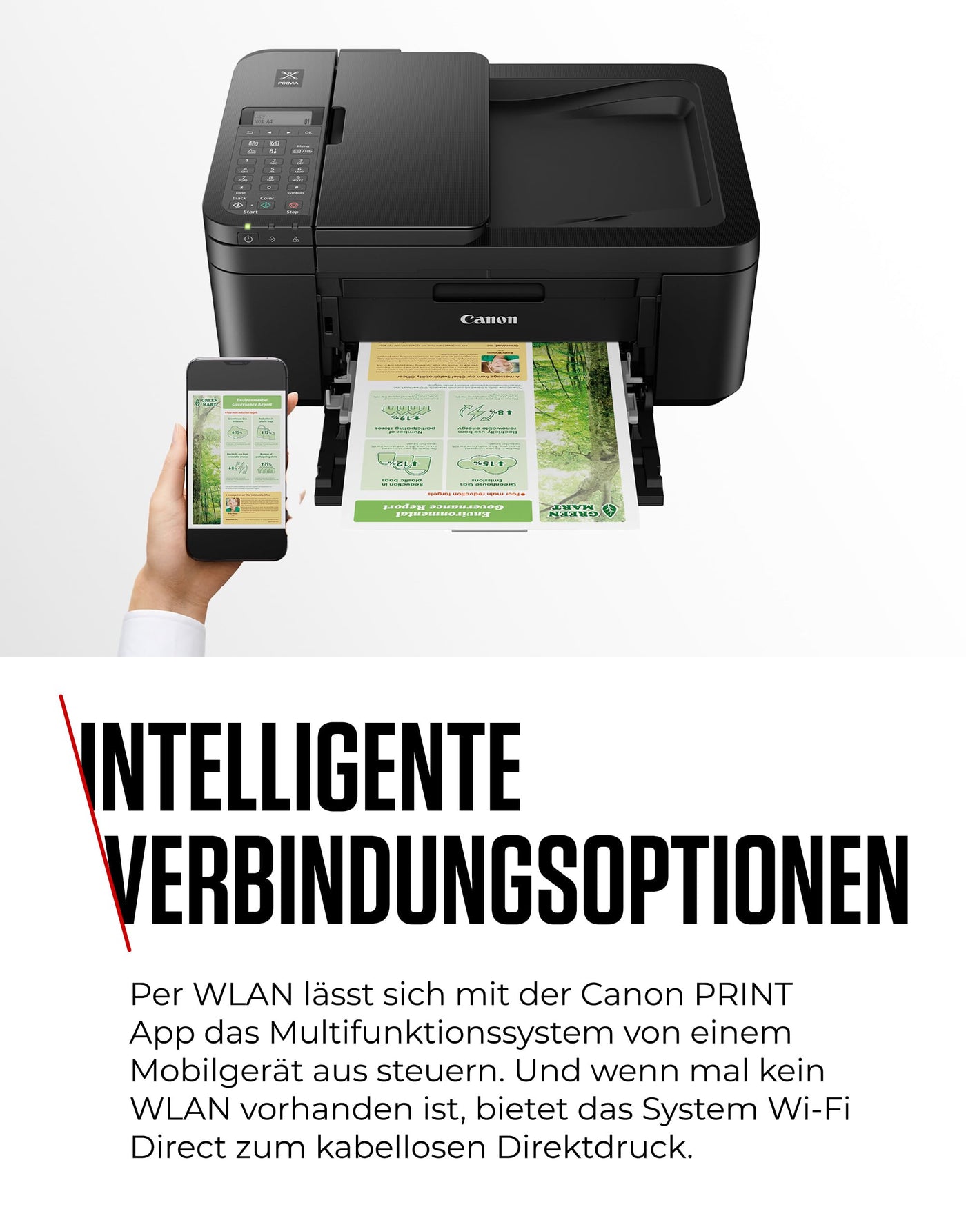 Canon PIXMA TR4750i Multifunktionsdrucker 4in1 (Tintenstrahl, Drucken, Kopieren, Scannen, Faxen, A4, WLAN, Apple AirPrint, 20 Blatt ADF, Duplexdruck, kompatibel mit Pixma Print Plan ABO) schwarz