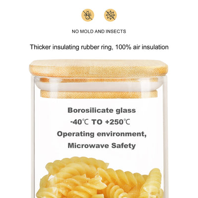 LIBWYS 12er Set Vorratsgläser mit Bambusdeckel Eckig Vorratsdose Glas - in 2 Größen : 1000ml; 600ml