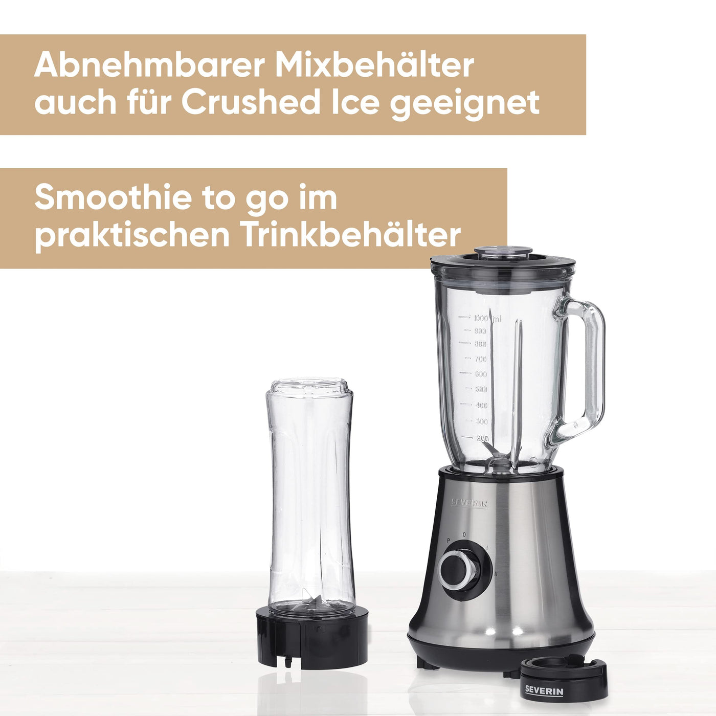 SEVERIN Multimixer, 2-in-1 Stand Mixer und Smoothie Maker mit 1 l Glas-Mixbehälter und Trinkbecher, Küchenmixer mit 2 Stufen und Pulse-Funktion, 500 W, Edelstahl/Schwarz, SM 3737