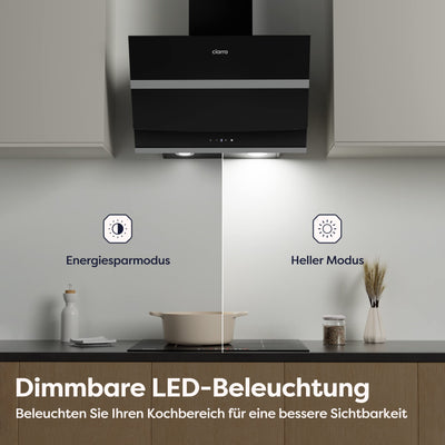 CIARRA CBCB6736N Kopffreie Schräghaube Dunstabzugshaube 60 cm 650 m³/h Touch Control Dimmbar LED-Beleuchtung Abluft Umluft mit CBCF003 Aktivkohlefilter Glas Schwarz