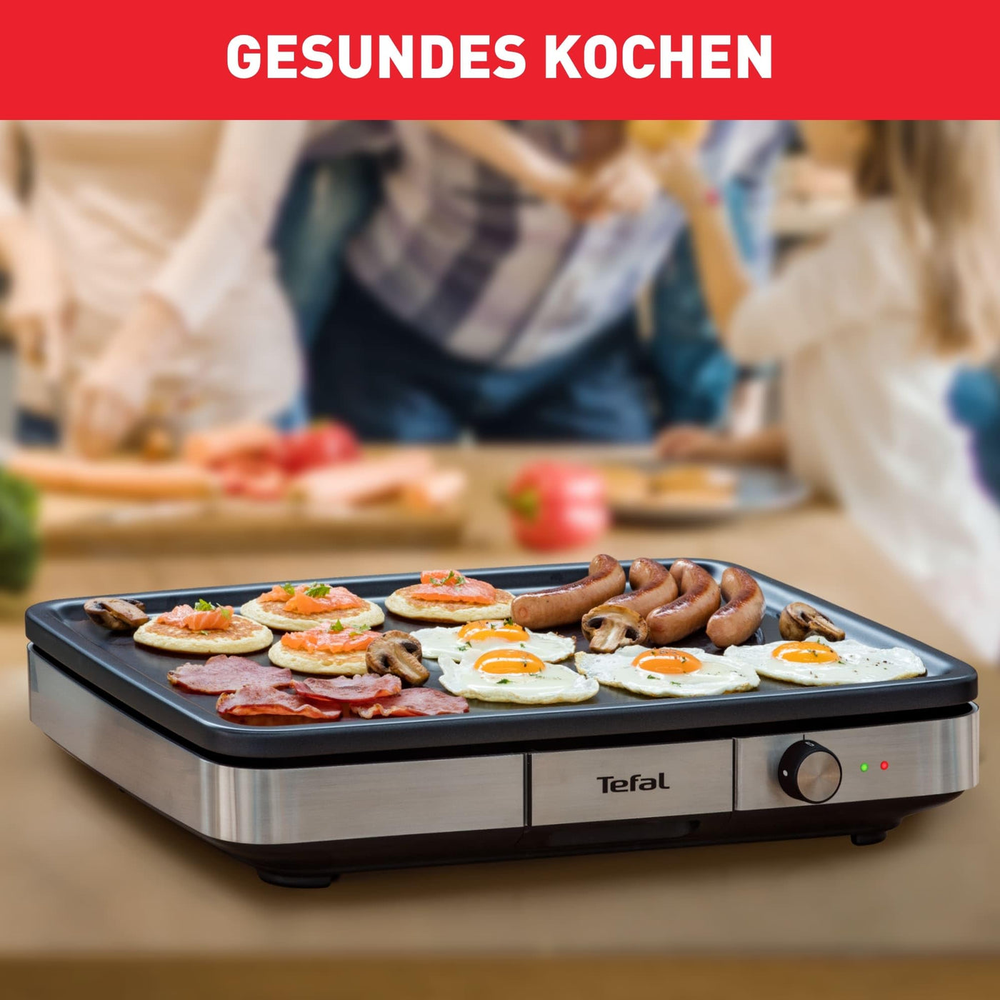 Tefal Maxi Plancha Elektro-Tischgrill CB690D | Extra groß | Antihaft Teppanyaki Platte | Leichte Reinigung | Innen und außen nutzbar | Inkl. abnehmbarem Windschutz + Spatel | 2300W, Schwarz/Silber