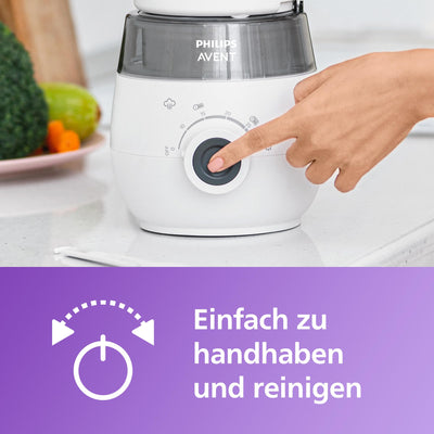 Philips Avent 4-in-1 Dampfgarer mit Mixer Premium, Babynahrungszubereiter, Dampfgaren, Pürieren, Auftauen, Aufwärmen, spülmaschinenfest, Modell SCF883/01