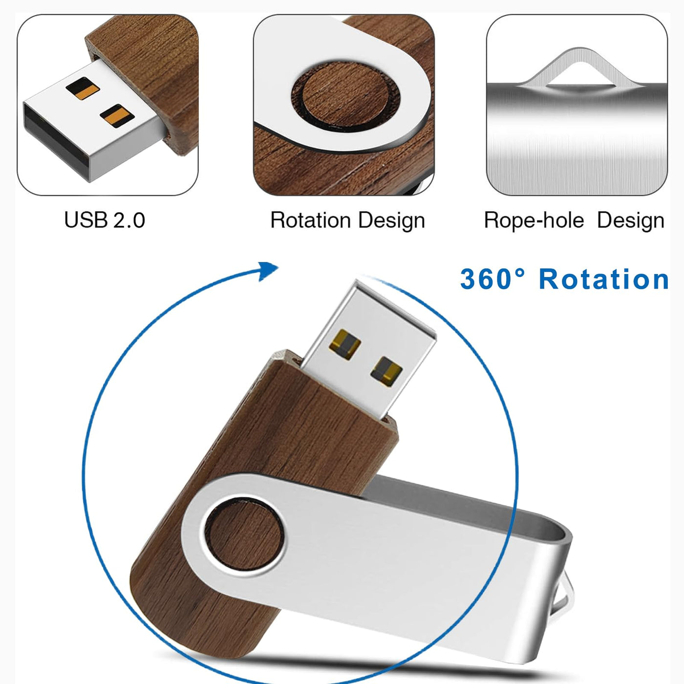 8GB Holz USB Stick 10 Stück TATMOHIK 8GB USB Speicherstick 10er Pack Wood Memory Stick USB 2.0 Metall-Schwenkclip Flash Drive Schnellen Geschwindigkeit USB-Flash-Laufwerk