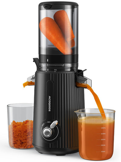 ACOQOOS Entsafter, Entsafter Gemüse und Obst with 110MM Einfüllöffnung, Leicht zu Reinigen Slow Juicer Machine with 2 Cups Schwarz