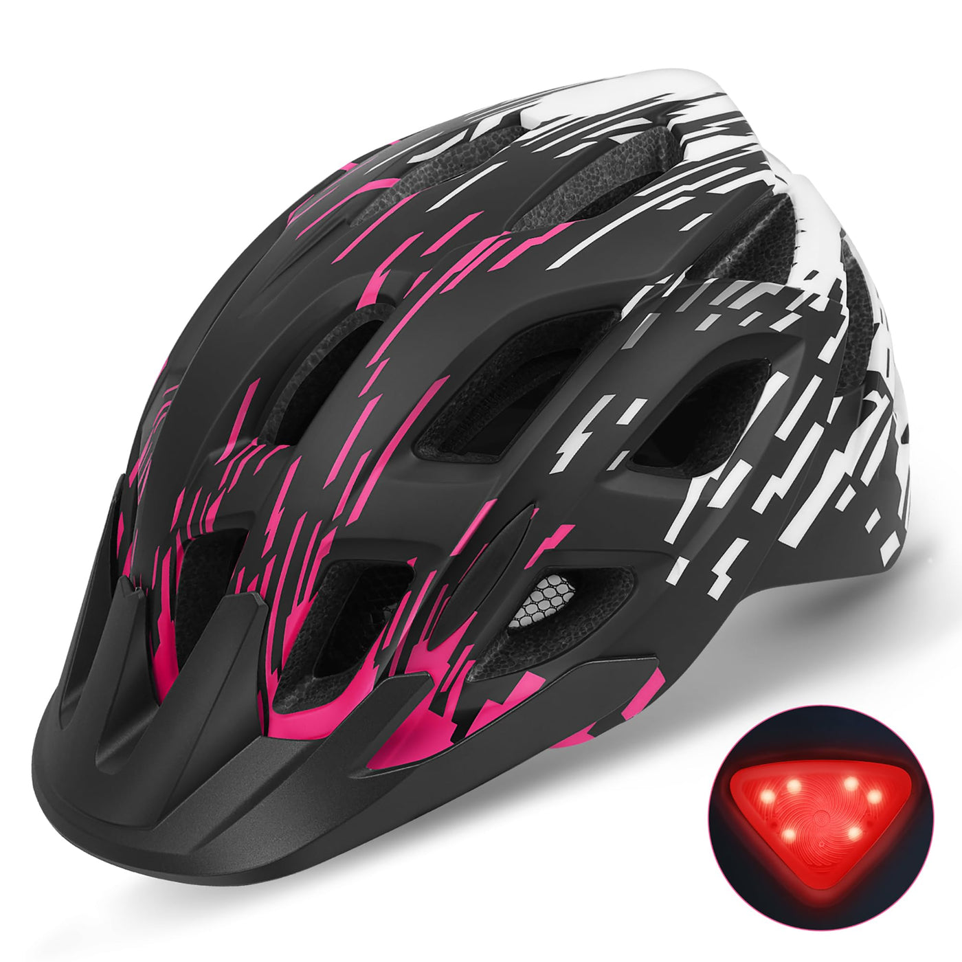 Fahrradhelm Erwachsene mit Visier und LED, Fahrradhelm Herren Damen mit 21 Belüftungsöffnungen, MTB Mountainbike Helm Radhelm Cityhelm Urban Fahrrad Helm 57–61 cm (BlackRose)