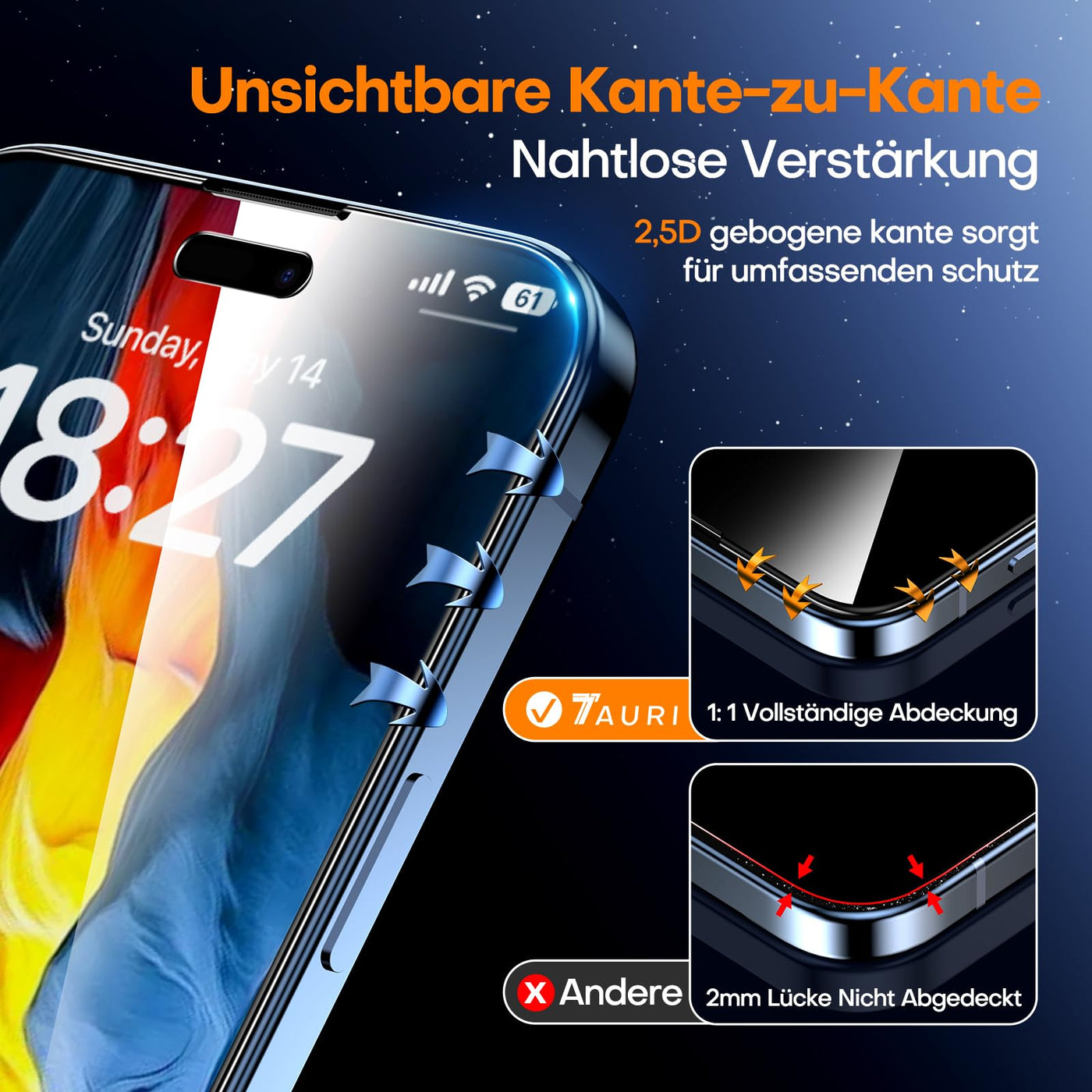 TAURI 3 in 1 Displayschutzfolie Sichtschutz für iPhone 16 Pro Max, 2 Packungen Gehärtete Glasfolie + 1 Staubfreies Installationswerkzeug, [Case Friendly] Anti-Scratch No Dust No Bubbles