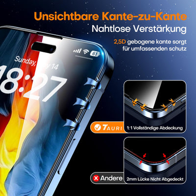 TAURI 3 in 1 Displayschutzfolie Sichtschutz für iPhone 16 Pro Max, 2 Packungen Gehärtete Glasfolie + 1 Staubfreies Installationswerkzeug, [Case Friendly] Anti-Scratch No Dust No Bubbles