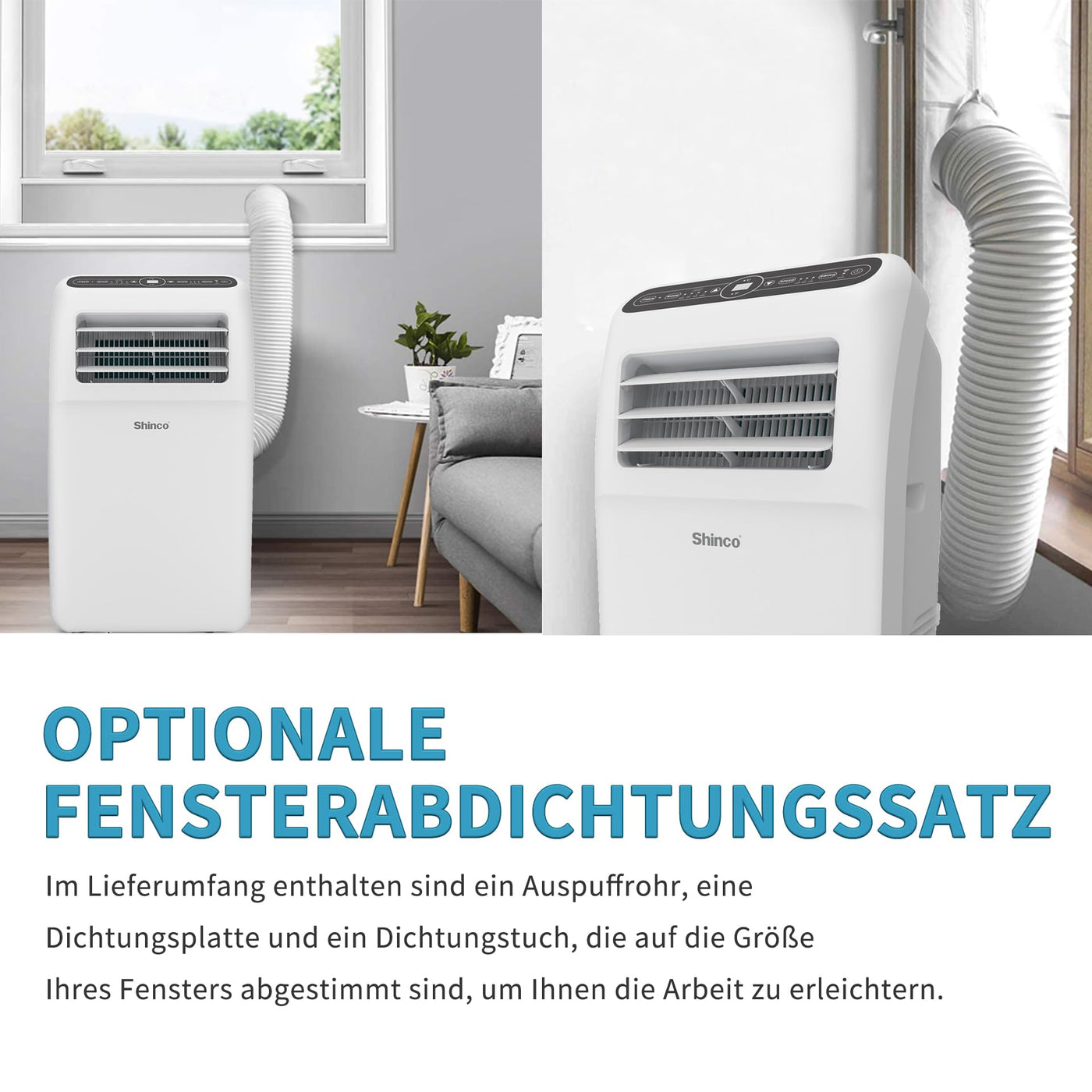 SHINCO Mobile Klimaanlage mit Abluftschlauch, 12000BTU, Kühlung&Heizung&Ventilieren&Entfeuchten, Mobiles Klimagerät mit Fenstermontage-Kit, 24H-Timer, APP, für Räume von etwa 90m³