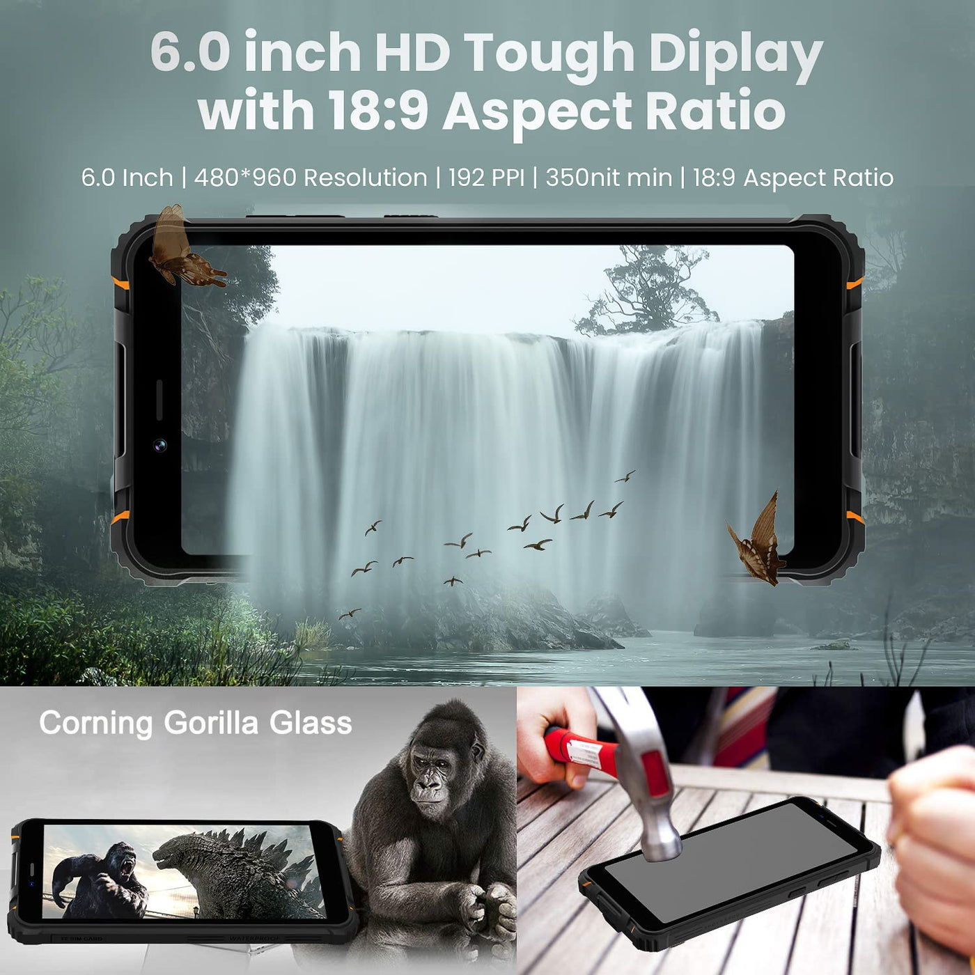 HOTWAV T5 Pro Outdoor Smartphone ohne Vertrag Günstige, 6.0 Zoll HD Android 12 Outdoor Handy, 4GB+32GB Erweiterbar Wasserdichter Handy, 7500mAh 13MP+5MP Dual SIM 4G Handy - Face ID/OTG/GPS