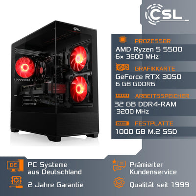 Basic Gaming PC mit Windows 11 Home | AMD Ryzen 5 5500 6x3.6GHz | GeForce RTX 3050 | 1000GB M.2 NVMe | 32GB DDR4 RAM | WLAN, Computer für Zocker, Gamer Desktop Rechner zum Spielen | A10170