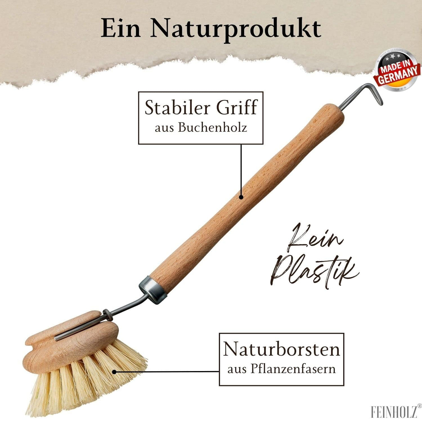 FEINHOLZ Spülbürste Holz mit Wechselkopf im 4er Set mit Naturborsten • Made in Germany • nachhaltige Spülbürsten Holz mit 3 x Ersatzkopf • Abwaschbürste, Geschirrbürste, Küchenbürste, Bürste Küche