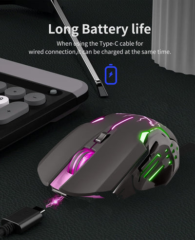 Defender® Katana Kabellose Gaming Maus - Geräuschlose Klicks - 5 programmierbare Tasten - RGB-Beleuchtung(On/Off) - bis zu 240 hrs Akkulaufzeit - Wireless Gamer Maus für PC, Mac, Laptop