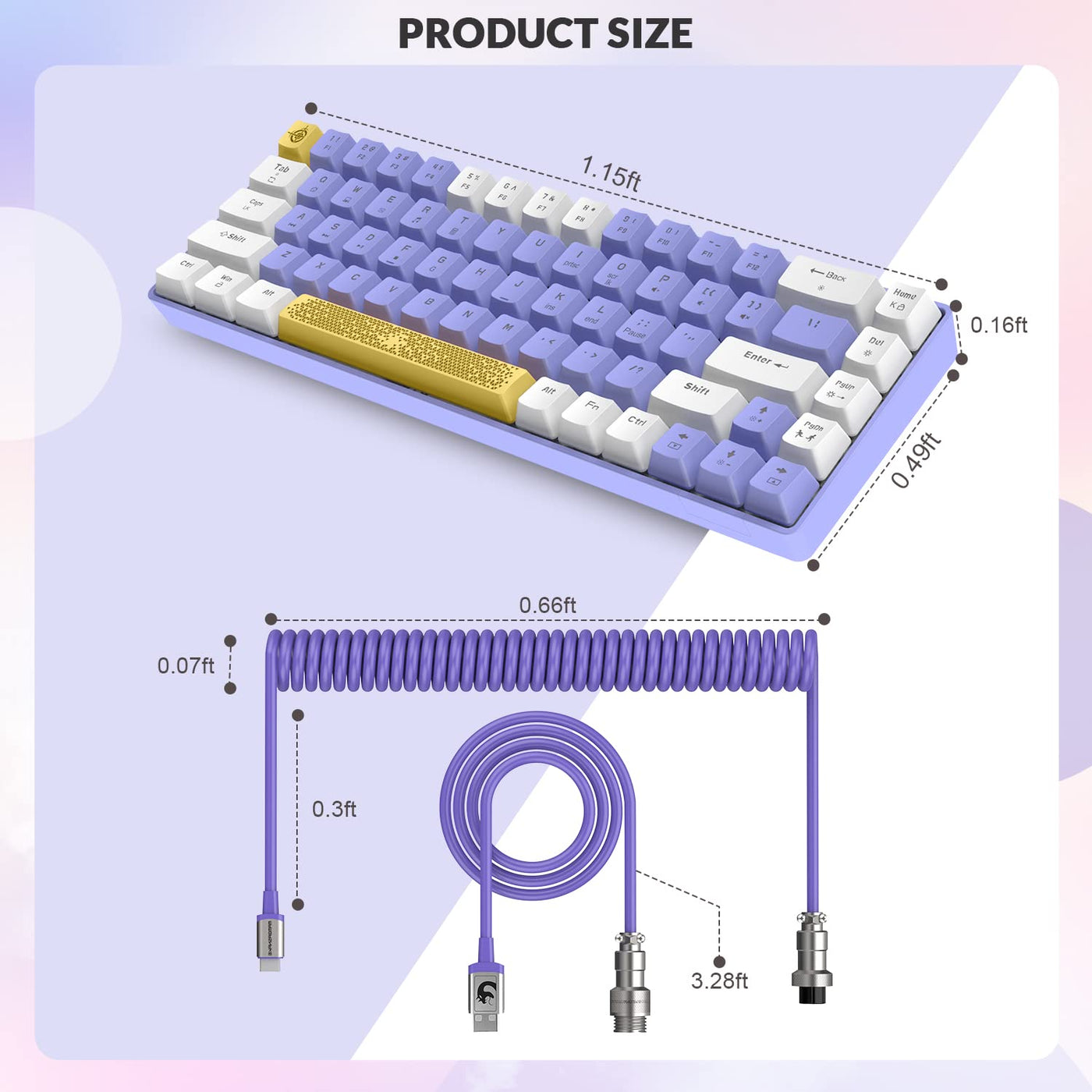 YINDIAO T8 60% Mechanische Gaming Tastatur,68 Tasten TKL Kompakt Layout,Kabelgebundene Tastatur,18 RGB Beleuchtung,Blauer Schalter,Anti-Ghosting,Pro USB-C Spiralkabel,für PC,MAC,PS4,Xbox -Lila