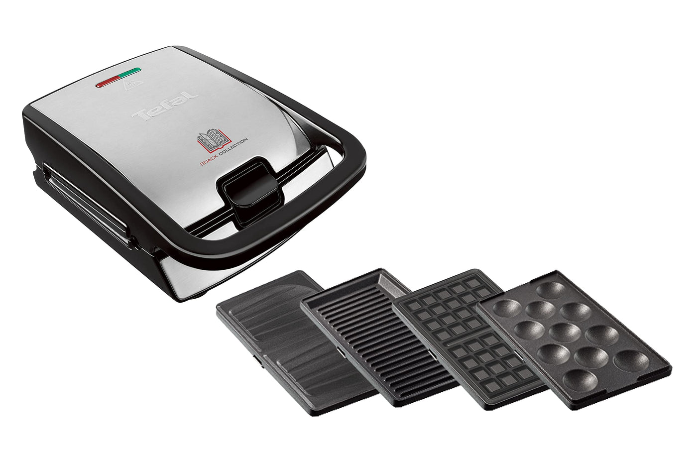 Tefal Snack Collection 4-er Set SW854D | Kombigerät | Inklusive 4 antihaftbeschichter Plattensets | Spülmaschinengeeignet | Panini, Waffeln, Sandwich, süße Küchlein | 700W |Schwarz/Edelstahl