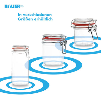 BAUER Flaschenbauer - 12 -teiliges Set Drahtbügel-Vorratsgläser 1550ml, geeignet als Einmach- und Fermentierglas, zur Aufbewahrung, zum Befüllen, Drahtbügelgläser Inklusive Etiketten - Made in Germany