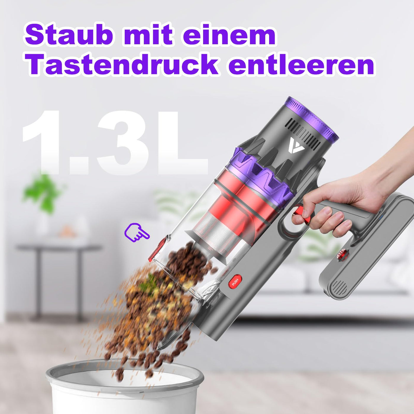 coovy SU7 Akku Staubsauger 580W, 45000Pa Staubsauger Kabellos Bis zu 70 Minuten Laufzeit, Akkustaubsaguer mit Supergroßer Display, Automatikmodus Akkusauger für Teppich Tierhaare Hartböden