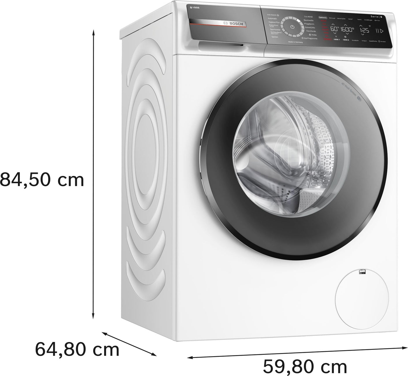 Bosch WGB256A40, Serie 8, Smarte Waschmaschine, 1-10kg, 1600 UpM, Made in Germany, Höchste Energieeffizienz, Iron Assist Dampf zum Entknittern, i-DOS Waschmittel-Dosierung, Mini Load, Nachlegefunktion