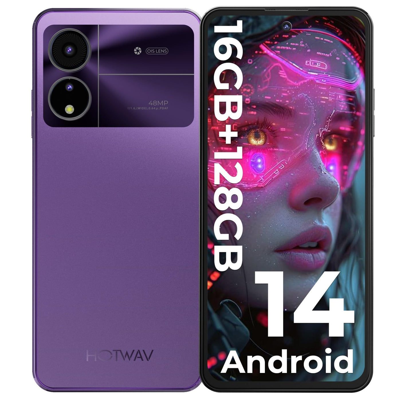 HOTWAV NOTE12 2024 Smartphone Ohne Vertrag, Android 14 Octa Core 16GB+128GB/1TB Erweiterbar Handy Ohne Vertrag, 6.8" HD+ Display 5160mAh Handy Günstig, 48MP+16MP Kamera Dual SIM 4G Simlockfreie Handys