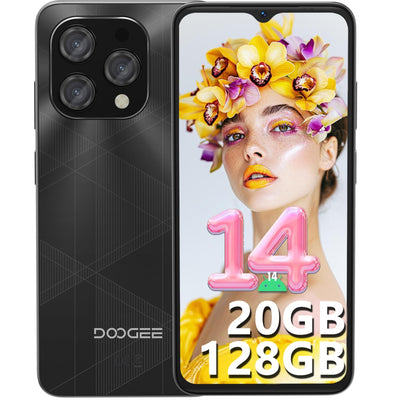 DOOGEE N55 Plus(20GB+128GB) Android 14 Smartphone Ohne Vertrag, 90Hz Handy Ohne Vertrag Octa Core 6,56" HD+, 5150mAh Handy Günstig,13MP+8MP Simlockfreie Handys 4G Dual SIM/Face ID/Widevine L1/GPS/OTG