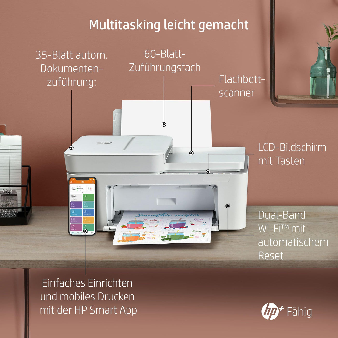 HP DeskJet 4120e Multifunktionsdrucker, 6 Monate gratis drucken mit HP Instant Ink inklusive, HP+, Drucker, Kopierer, Scanner, Mobiler Faxversand, WLAN, Automatische Dokumentenzuführung