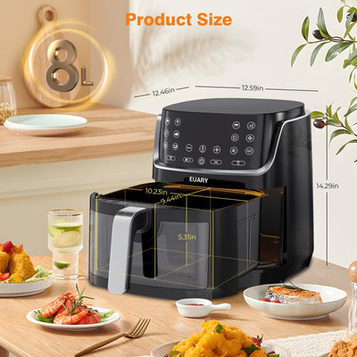 Euary Heißluftfritteuse 8L 1700W XXL Friteuse Heissluftfriteuse Fritteuse Heissluft Ohne Fett mit 12 Programmen Airfryer mit Rezeptbuch auf Deutsch