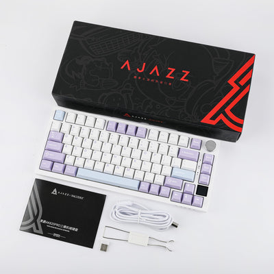 EPOMAKER Ajazz AK820 Pro Gasket Mechanische Tastatur mit Kabel/Bluetooth/kabellos, TFT Bildschirm, beleuchtet RGB, Schalldümpfende Foam für Win/Mac/PC (White Purple, Ajazz Flying Fish Switch)