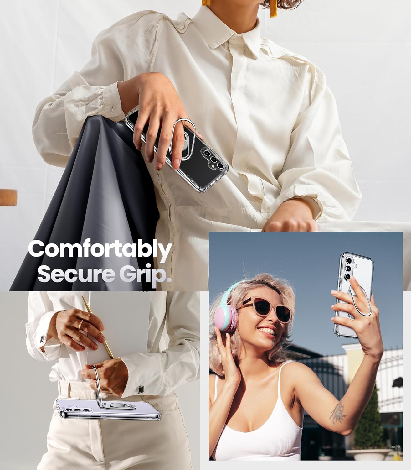 SHIELDS UP für Samsung Galaxy A55 5G Hülle, Handyhülle mit doppeltem Ring Halter Ständer 360°【Verstellbar und Faltbar】 Stoßfeste Schutzhülle für Samsung Galaxy A55 5G Case – Transparent