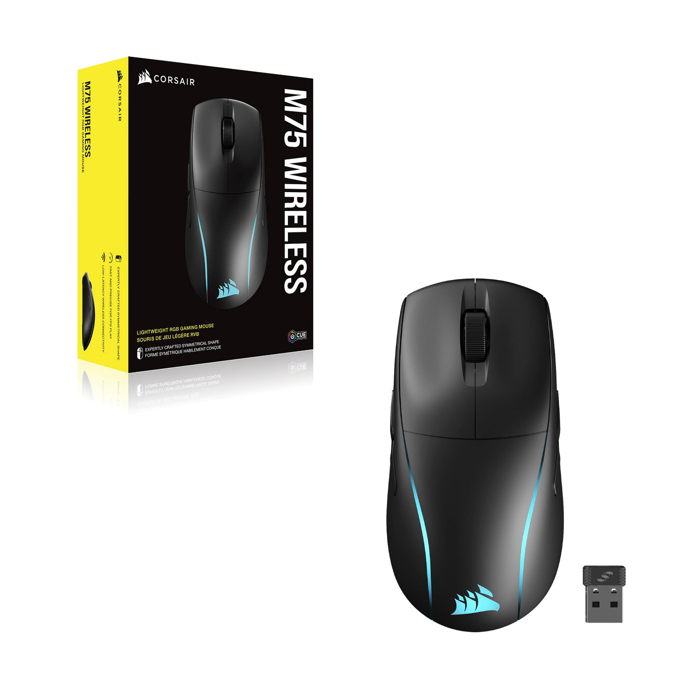 Corsair M75 Wireless RGB Leichte FPS Gaming-Maus – 26.000 DPI – Austauschbare Seitentasten – iCUE-Kompatibel – PC – Schwarz