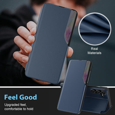 Handyhülle für Samsung Galaxy A35 Hülle Clear View Klappbar Leder Flip Schutzhülle Galaxy A35 Hülle mit Ständer 360 Stoßfest Und Kratzfest Klapphülle für Samsung A35 5G Case 6,6 Zoll (Blau)