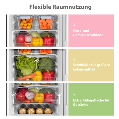 Comfee' RCB169DK3 Kühlschrank mit Gefrierfach 150cm Höhe/Kühl-/Gefrierkombination/Low Frost/174L/leise Kühlgefrierkombi 38dB/Einstellbare Kühlschranktemperatur/LED-Licht/156 kWh/Jahr/Schwarz