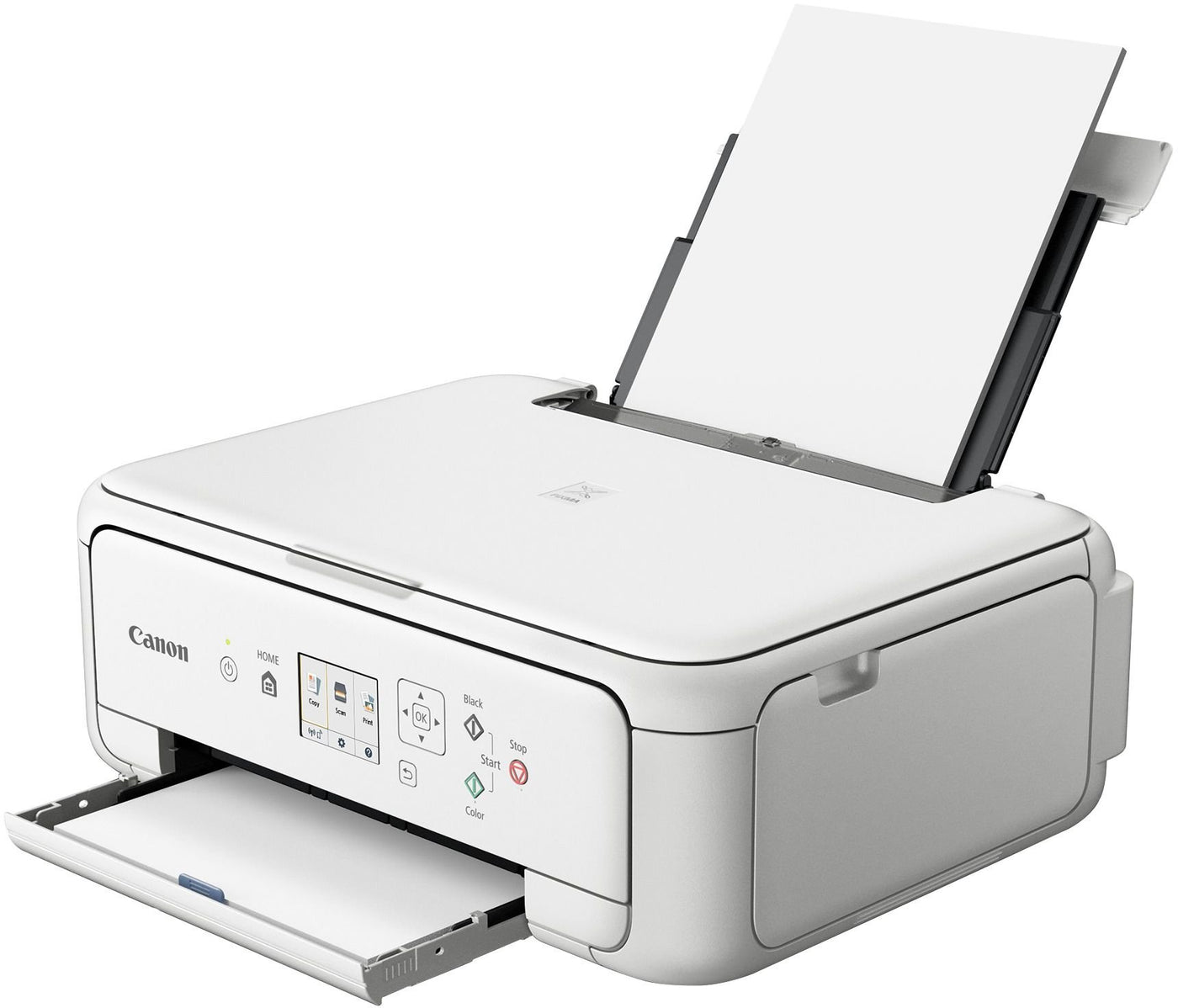 Canon PIXMA TS5151 Drucker Farbtintenstrahl Multifunktionsgerät DIN A4 (Scanner, Kopierer, Farbdisplay, 4.800 x 1.200 dpi, USB, WLAN, Duplexdruck, 2 Papierzuführungen) weiß