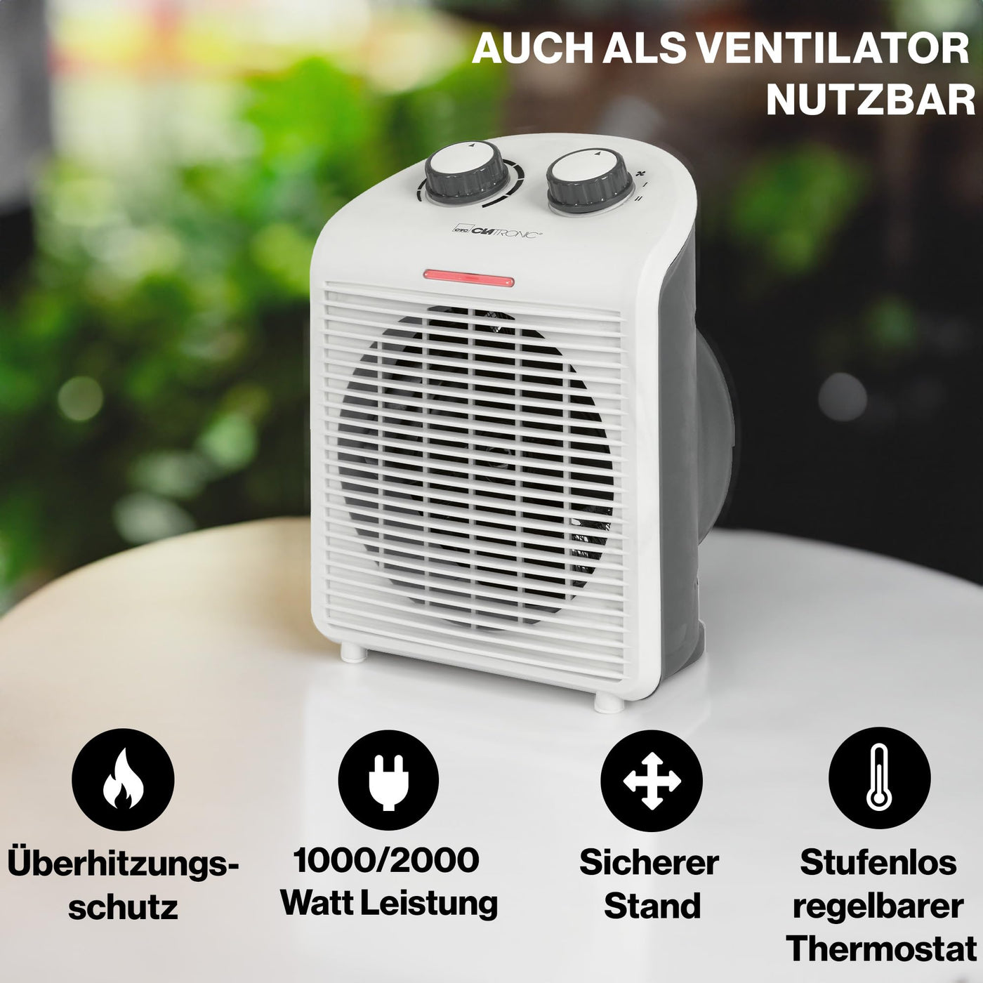 Clatronic® mobiler & kompakter Heizlüfter | Heizlüfter 2000W & 1000W | Heizkörper mit Ventilatorfunktion | Heizlüfter klein mit Kontrollleuchte & Überhitzungsschutz | HL 3761