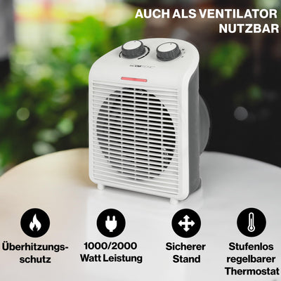 Clatronic® mobiler & kompakter Heizlüfter | Heizlüfter 2000W & 1000W | Heizkörper mit Ventilatorfunktion | Heizlüfter klein mit Kontrollleuchte & Überhitzungsschutz | HL 3761