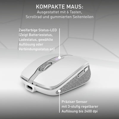 CHERRY DW 9100 SLIM, Kabelloses Tastatur- und Maus-Set, Belgisches Layout (AZERTY), Bluetooth & 2,4 GHz Funk, Leise Tasten, Wiederaufladbar, Weiß-Silber