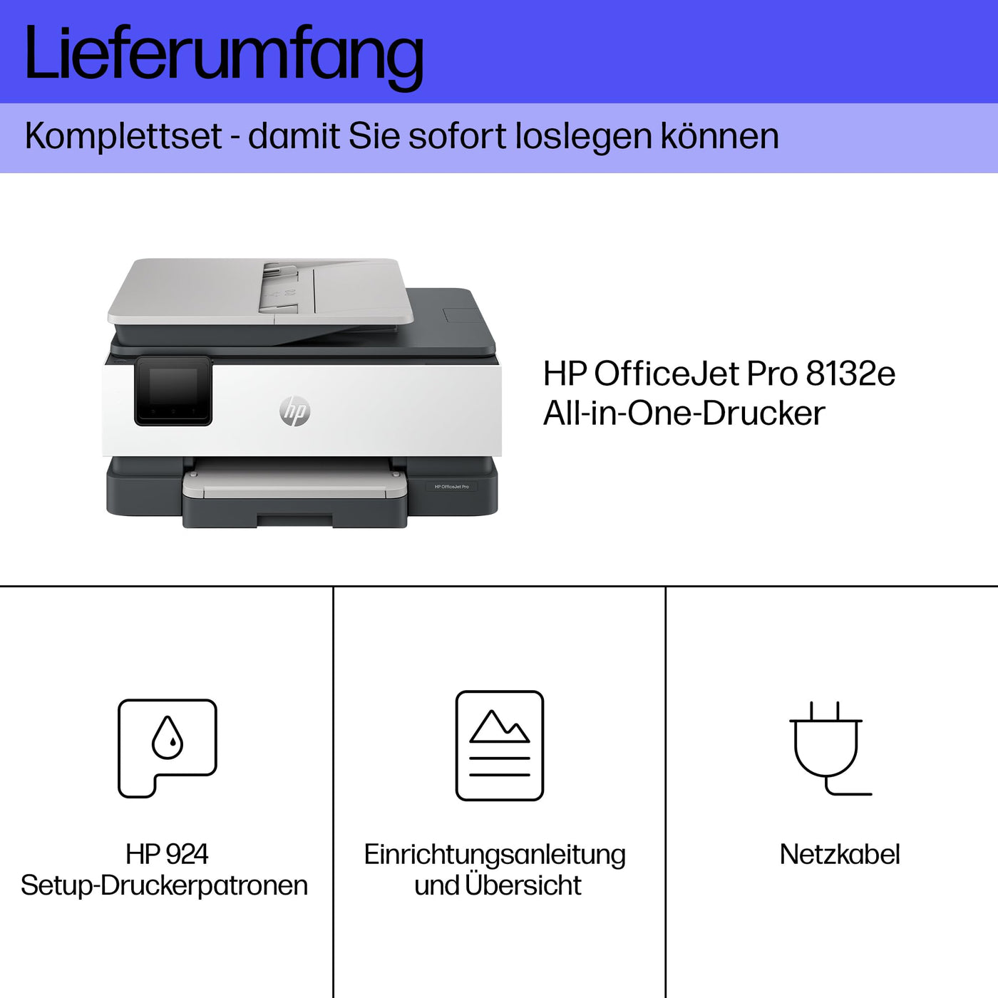 HP OfficeJet Pro 8132e Multifunktionsdrucker, 30€ Cashback, 3 Monate gratis drucken mit HP Instant Ink inklusive, HP+, Drucker, Scanner, Kopierer, Fax, WLAN, LAN, Duplex, HP ePrint, Airprint, Basalt